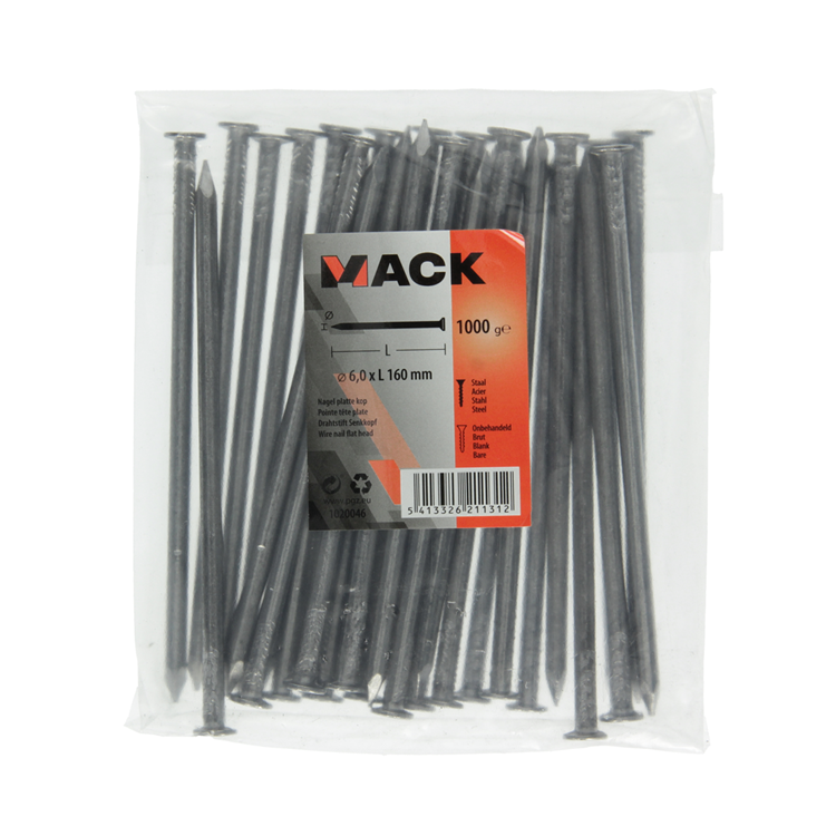 Mack 1020046 - clavo cabeza plana 1000 gr 6,0 x 160 mm | 10 piezas