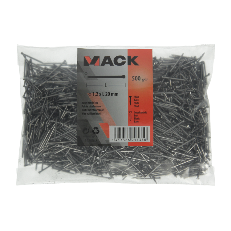 Mack 1020048 - clavo cabeza redonda 500 gr 1,2 x 20 mm | 10 piezas