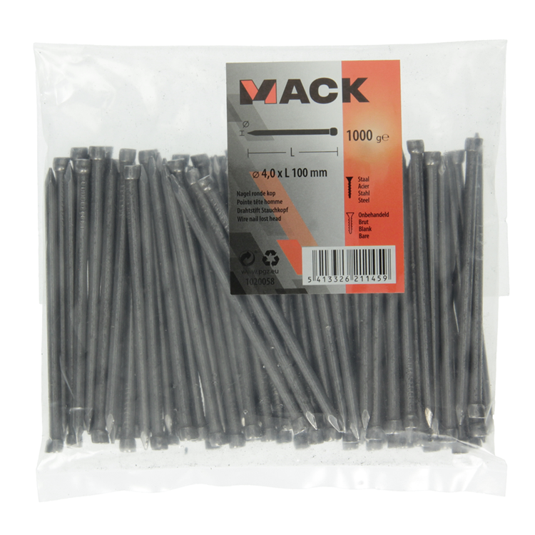 Mack 1020058 - clavo cabeza redonda 1000 gr 4,0 x 100 mm | 10 piezas