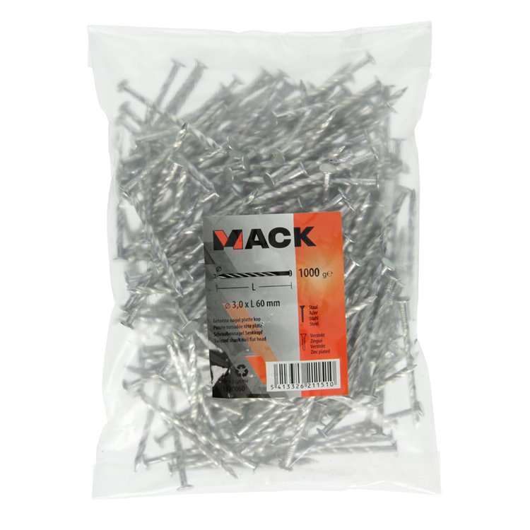 Mack 1020060 - clavo torcido cabeza plana vz 1000 gr 3,0 x 60 mm | 10 piezas