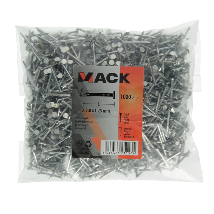 Mack 1020062 - clavo para techo galvanizado 1000 gr 2,0 x 25 mm | 10 piezas