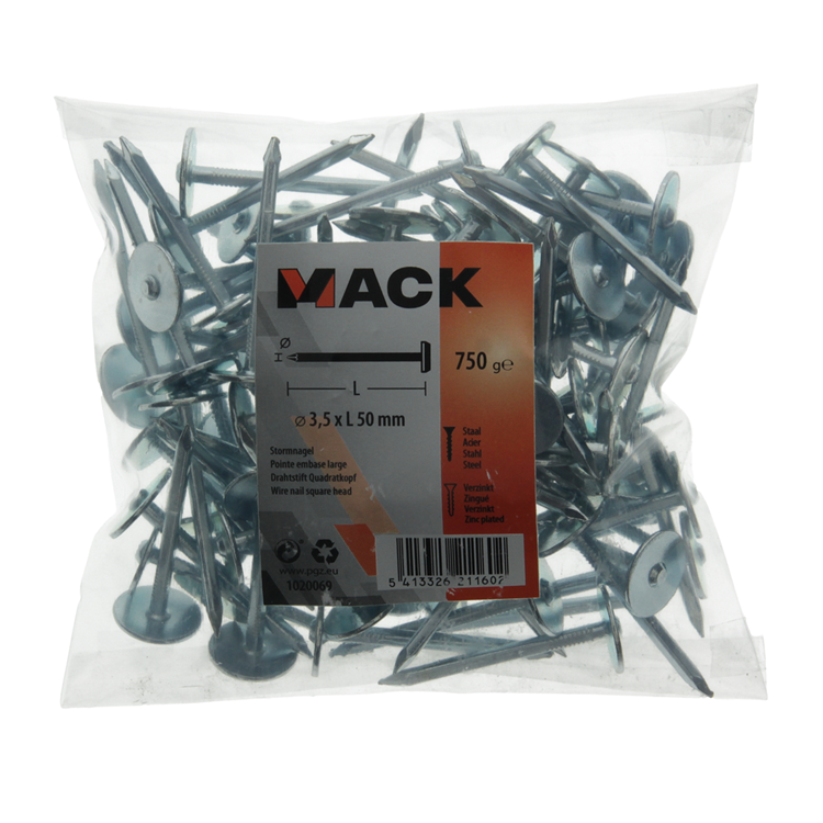 Mack 1020069 - placa de construcción clavo galvanizado 750gr 3,5 x 50 mm | 5 piezas