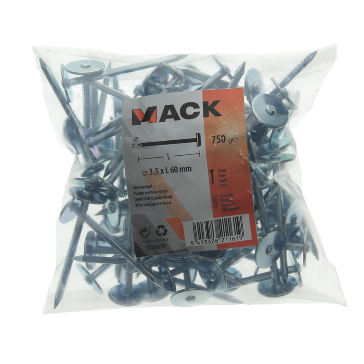 Mack 1020070 - placa de construcción clavo galvanizado 750gr 3,5 x 60 mm | 5 piezas