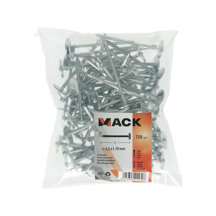 Mack 1020071 - placa de construcción clavo galvanizado 750gr 3,5 x 70 mm | 5 piezas