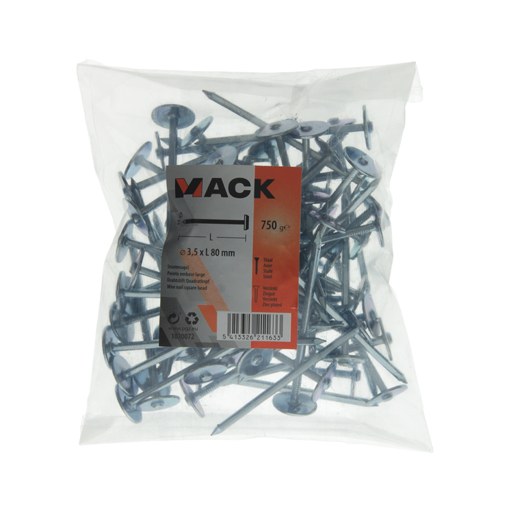 Mack 1020072 - placa de construcción clavo galvanizado 750gr 3,5 x 80 mm | 5 piezas