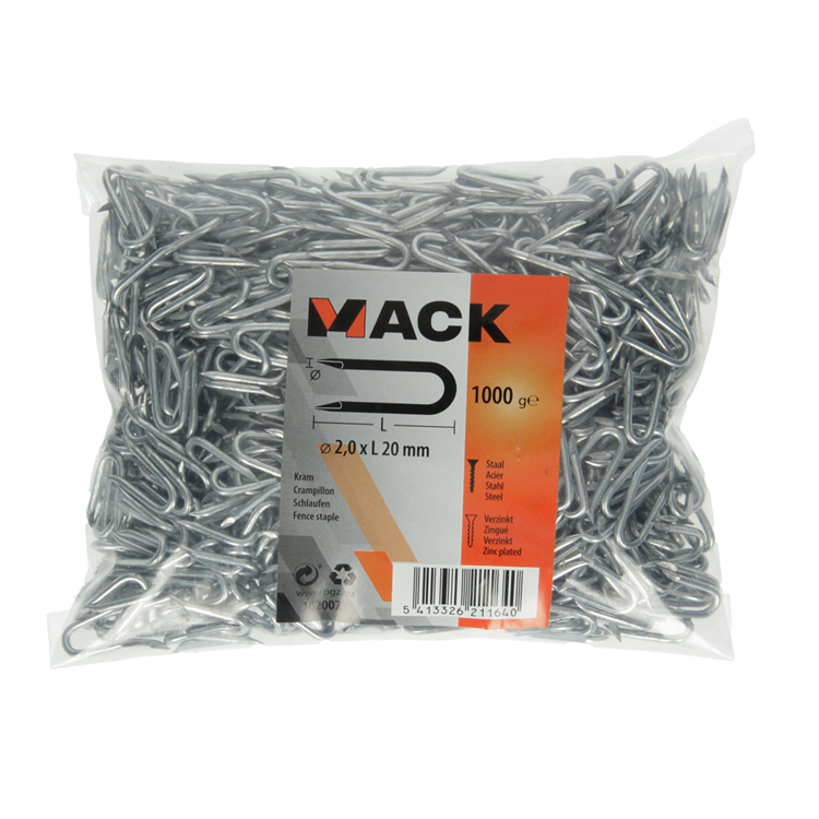 Mack 1020073 - grapa galvanizada 1000 gr 2,0 x 20 mm | 10 piezas