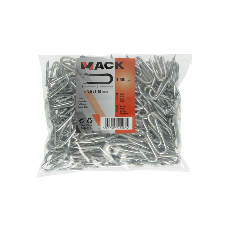 Mack 1020075 - grapa galvanizada 1000 gr 3,0 x 30 mm | 10 piezas