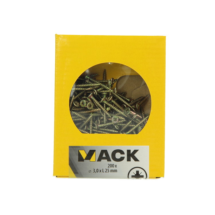 Mack 1020079 - tornillo para aglomerado con cabeza amarilla con 200 piezas 3,0 x 25 mm | 5 piezas