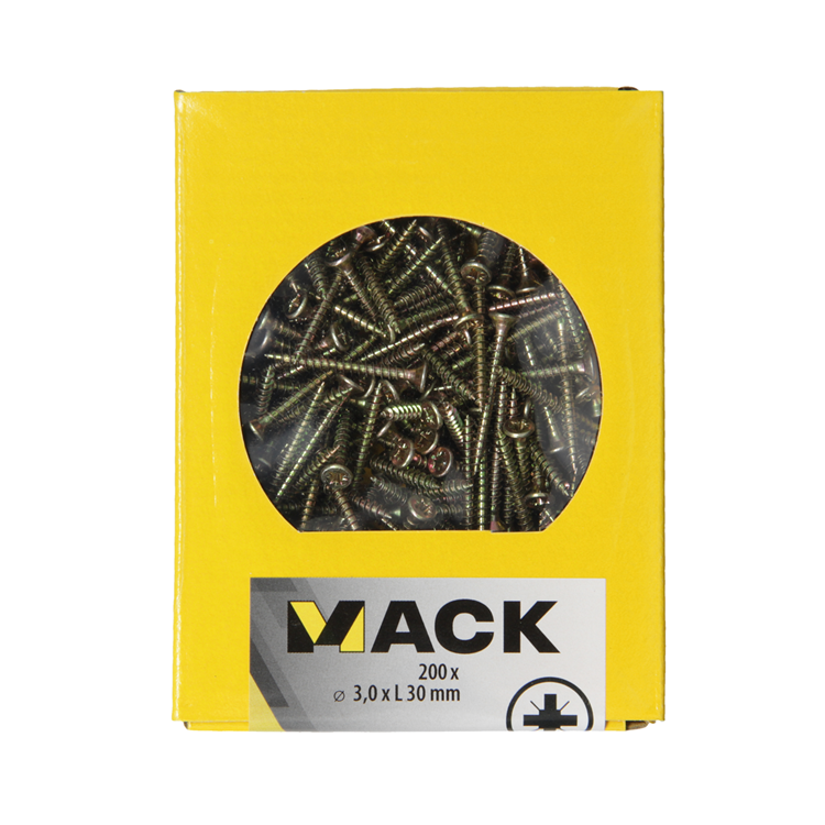 Mack 1020080 - tornillo para aglomerado con cabeza amarilla con 200 piezas 3,0 x 30 mm | 5 piezas