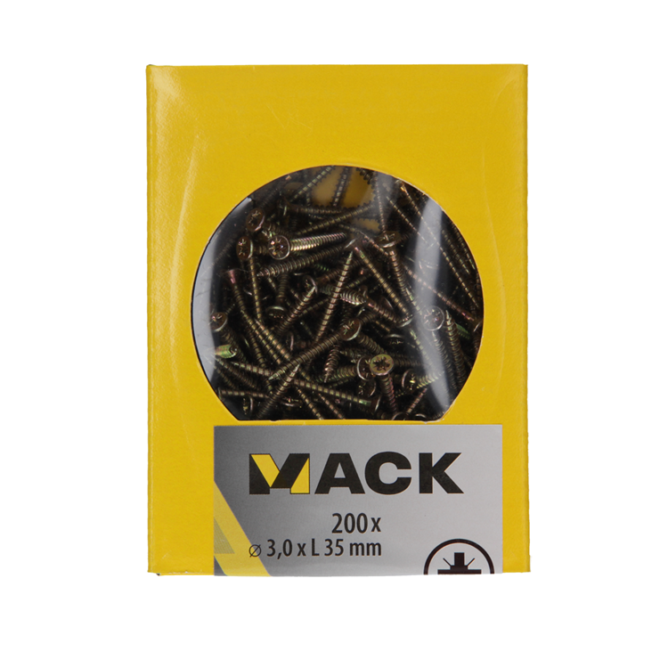 Mack 1020081 - tornillo para aglomerado con cabeza amarilla con 200 piezas 3,0 x 35 mm | 5 piezas