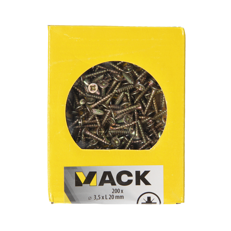 Mack 1020082 - tornillo para aglomerado con cabeza amarilla con 200 piezas 3,5 x 20 mm | 5 piezas