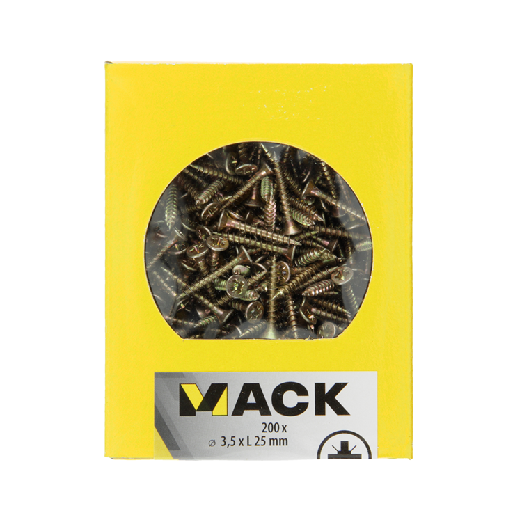 Mack 1020083 - tornillo para aglomerado con cabeza amarilla con 200 piezas 3,5 x 25 mm | 5 piezas