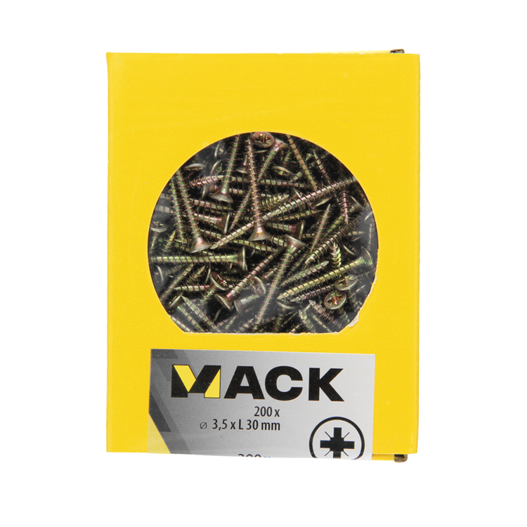 Mack 1020084 - tornillo para aglomerado con cabeza amarillo vz 200 uds 3,5 x 30 mm | 5 piezas