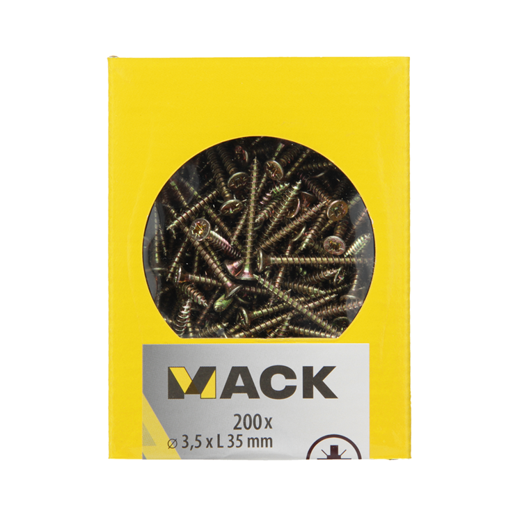 Mack 1020085 - tornillo para aglomerado con cabeza amarilla con 200 piezas 3,5 x 35 mm | 5 piezas