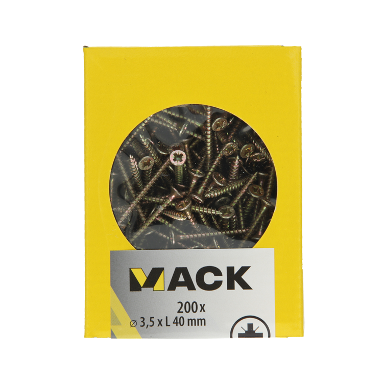 Mack 1020086 - tornillo para aglomerado con cabeza amarillo vz 200 uds 3,5 x 40 mm | 5 piezas
