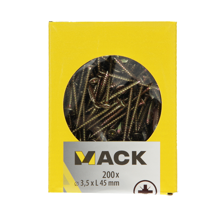 Mack 1020087 - tornillo para aglomerado con cabeza amarillo vz 200 uds 3,5 x 45 mm | 5 piezas