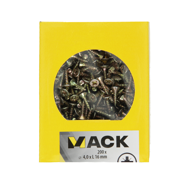 Mack 1020089 - tornillo para aglomerado con cabeza amarilla con 200 piezas 4,0 x 16 mm | 5 piezas