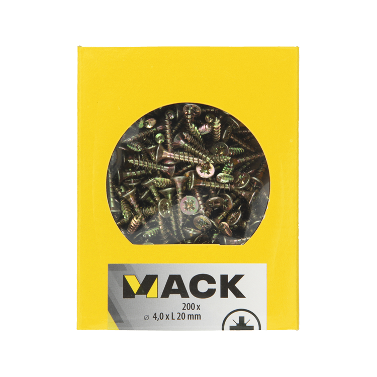 Mack 1020090 - tornillo para aglomerado con cabeza amarilla con 200 piezas 4,0 x 20 mm | 5 piezas