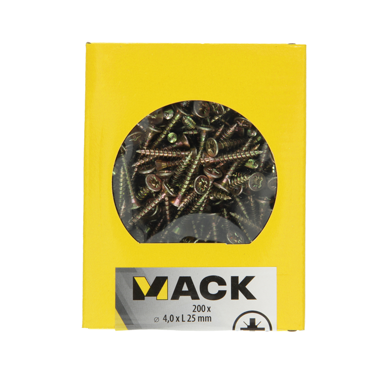 Mack 1020091 - tornillo para aglomerado con cabeza amarilla con 200 piezas 4,0 x 25 mm | 5 piezas