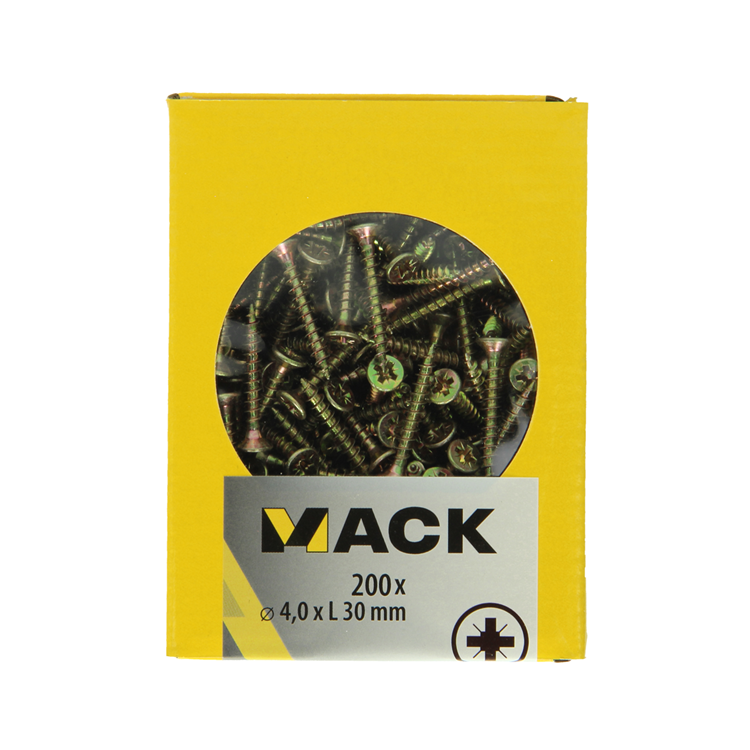 Mack 1020092 - tornillo para aglomerado con cabeza amarilla con 200 piezas 4,0 x 30 mm | 5 piezas