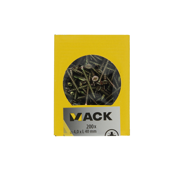Mack 1020094 - tornillo para aglomerado con cabeza amarillo vz 200 uds 4,0 x 40 mm | 5 piezas
