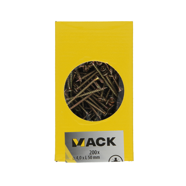 Mack 1020096 - tornillo para aglomerado con cabeza amarillo vz 200 piezas 4,0 x 50 mm | 3 piezas