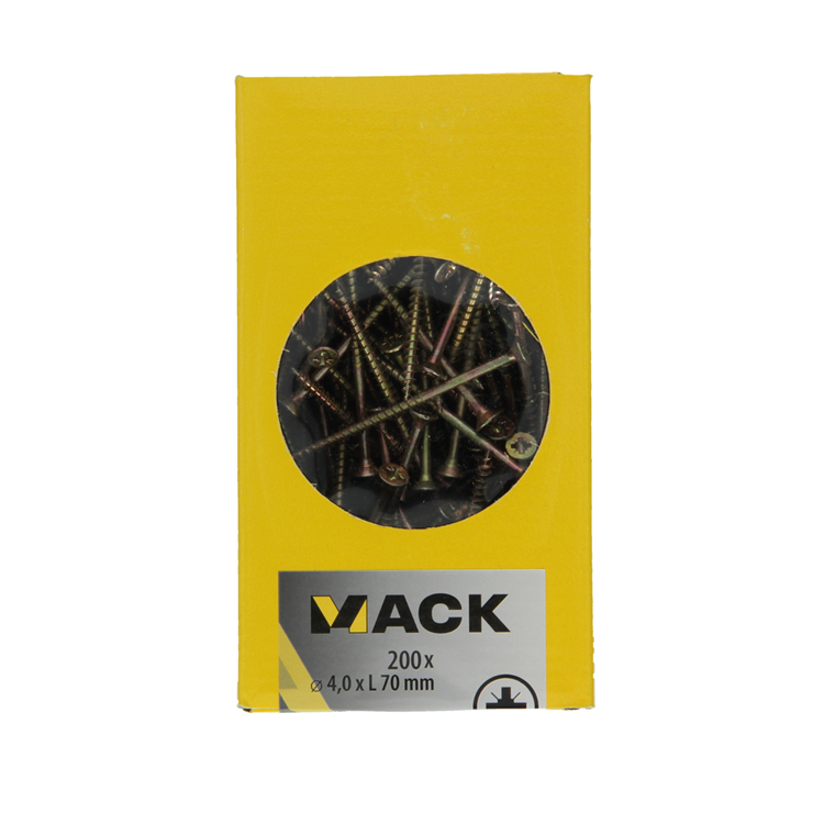 Mack 1020098 - tornillo para aglomerado con cabeza amarilla con 200 piezas 4,0 x 70 mm | 2 piezas