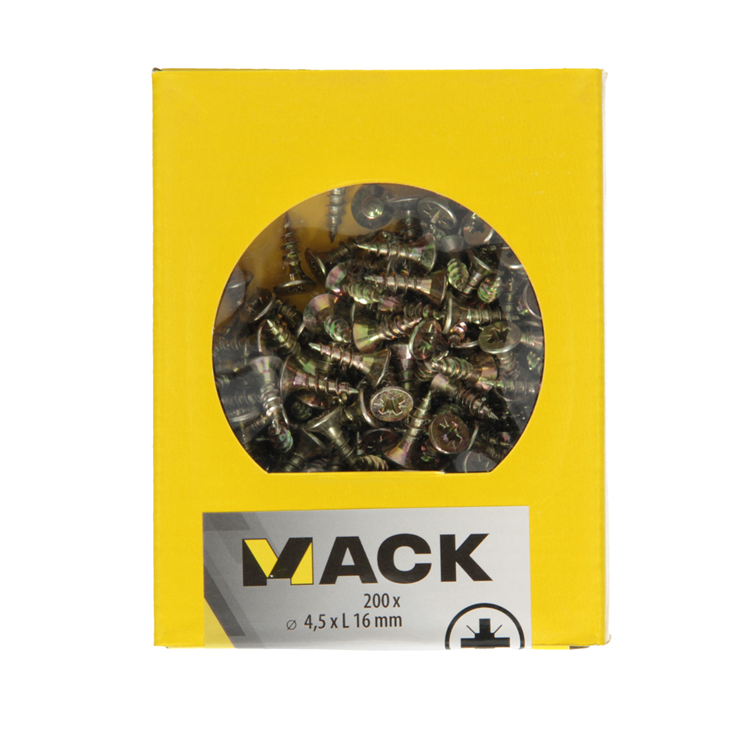 Mack 1020099 - tornillo para aglomerado con cabeza amarilla con 200 piezas 4,5 x 16 mm | 5 piezas
