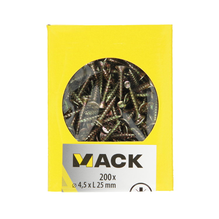 Mack 1020101 - tornillo para aglomerado con cabeza amarilla con 200 piezas 4,5 x 25 mm | 5 piezas