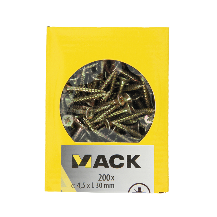 Mack 1020102 - tornillo para aglomerado con cabeza amarillo vz 200 uds 4,5 x 30 mm | 5 piezas