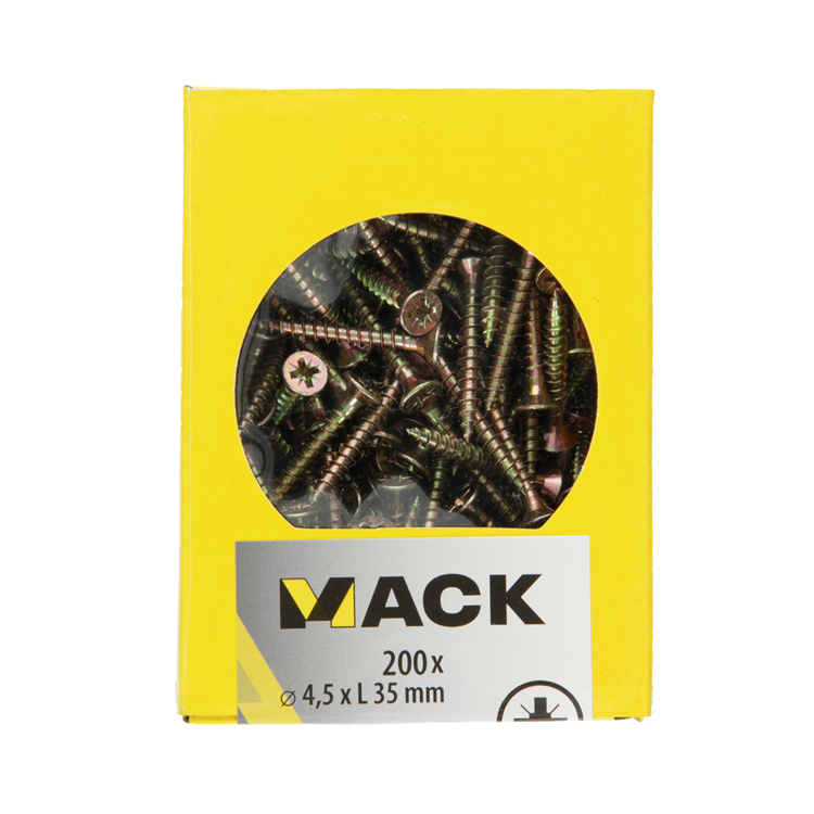 Mack 1020103 - tornillo para aglomerado con cabeza amarilla con 200 piezas 4,5 x 35 mm | 5 piezas