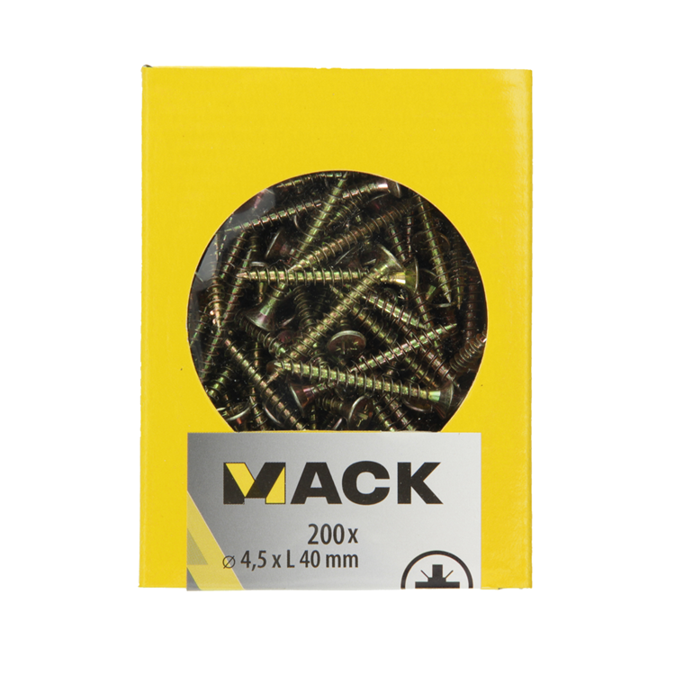 Mack 1020104 - tornillo para aglomerado con cabeza amarilla con 200 piezas 4,5 x 40 mm | 5 piezas