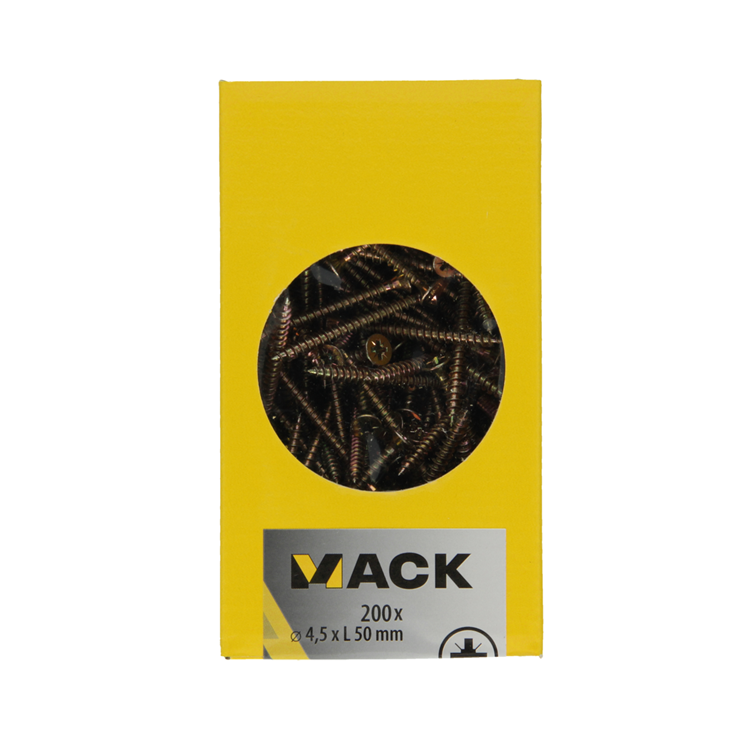 Mack 1020106 - tornillo para aglomerado con cabeza amarilla con 200 piezas 4,5 x 50 mm | 2 piezas