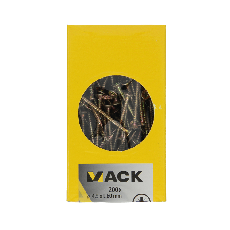 Mack 1020107 - tornillo para aglomerado con cabeza amarillo vz 200 uds 4,5 x 60 mm | 2 piezas