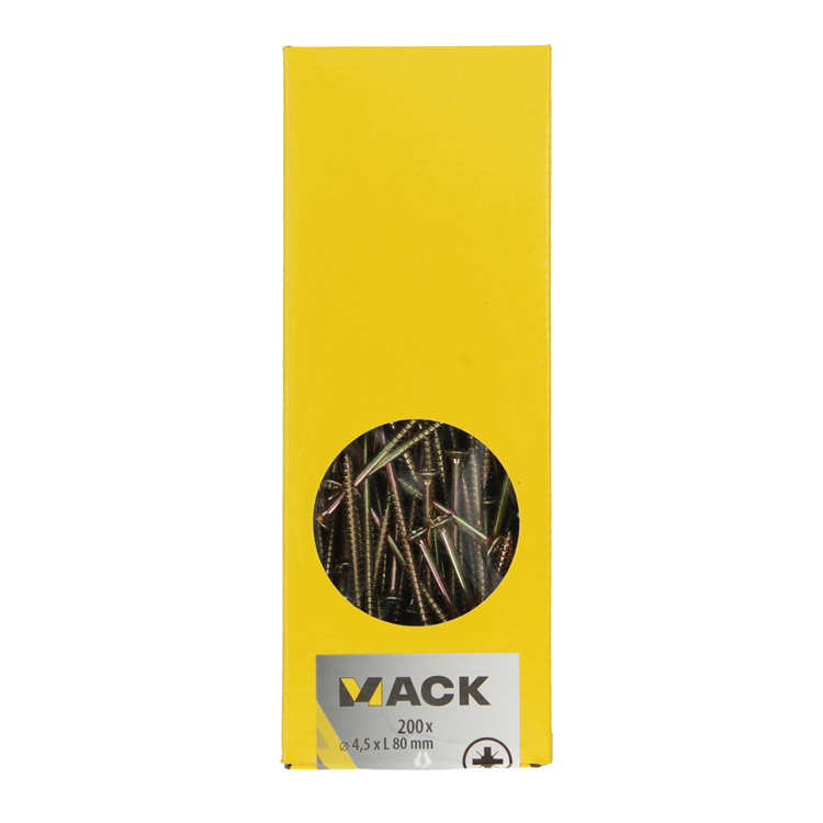 Mack 1020108 - tornillo para aglomerado con cabeza amarilla con 200 piezas 4,5 x 80 mm | 1 pieza