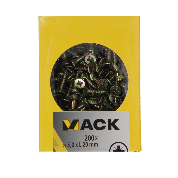 Mack 1020109 - tornillo aglomerado cabeza vz amarillo vz 200 uds 5,0 x 20 mm | 5 piezas
