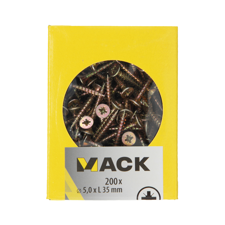 Mack 1020112 - tornillo aglomerado cabeza vz amarillo vz 200 uds 5,0 x 35 mm | 5 piezas