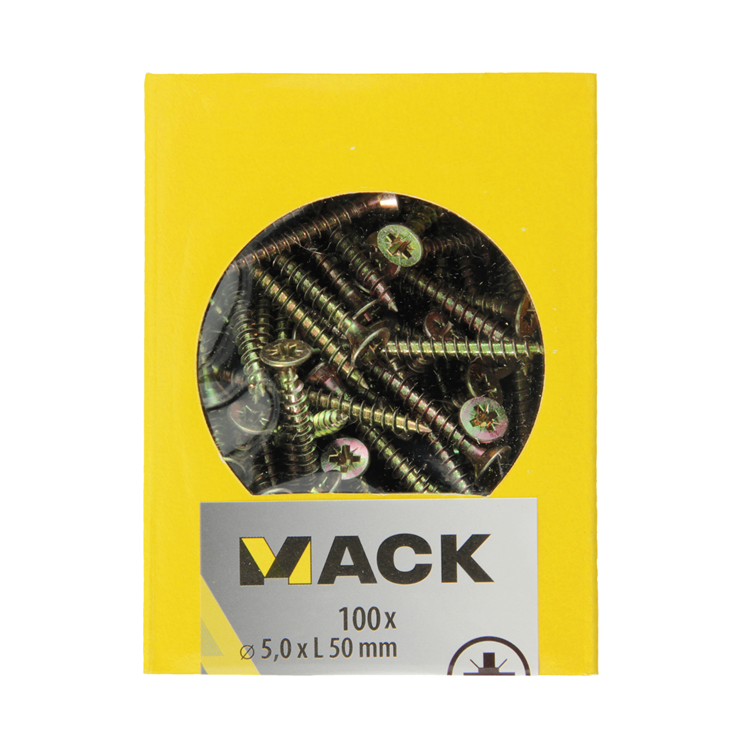Mack 1020115 - tornillo para aglomerado con cabeza amarilla con 100 piezas 5,0 x 50 mm | 5 piezas
