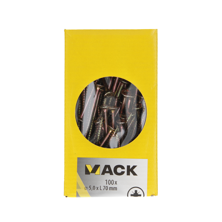 Mack 1020117 - tornillo para aglomerado con cabeza amarillo vz 100 uds 5,0 x 70 mm | 3 piezas