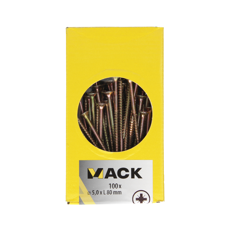 Mack 1020118 - tornillo para aglomerado con cabeza amarillo vz 100 piezas 5,0 x 80 mm | 3 piezas