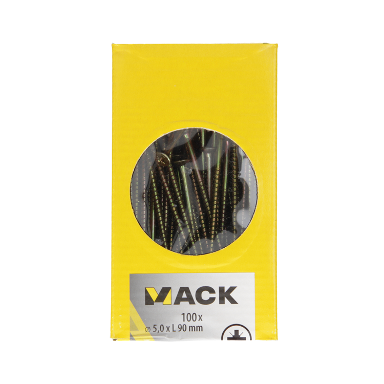 Mack 1020119 - tornillo para aglomerado con cabeza amarilla con 100 piezas 5,0 x 90 mm | 2 piezas