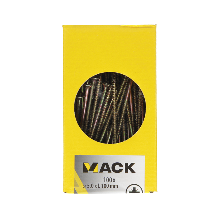 Mack 1020120 - tornillo para aglomerado con cabeza amarilla con 100 piezas 5,0 x 100 mm | 2 piezas