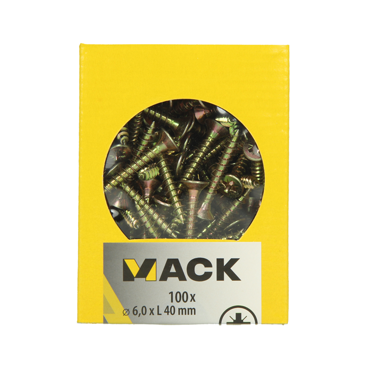 Mack 1020121 - tornillo para aglomerado con cabeza amarilla con 100 piezas 6,0 x 40 mm | 5 piezas