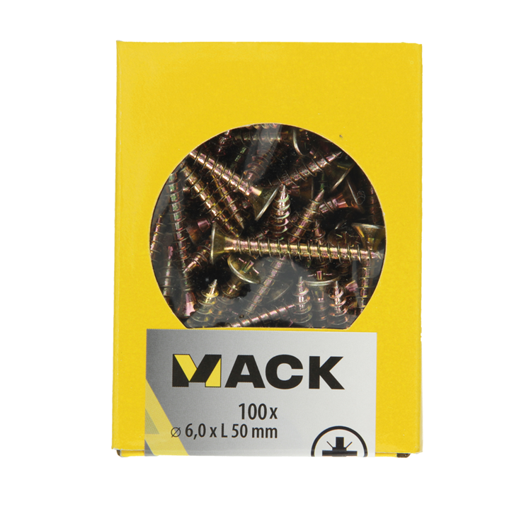 Mack 1020122 - tornillo para aglomerado con cabeza amarilla con 100 piezas 6,0 x 50 mm | 5 piezas