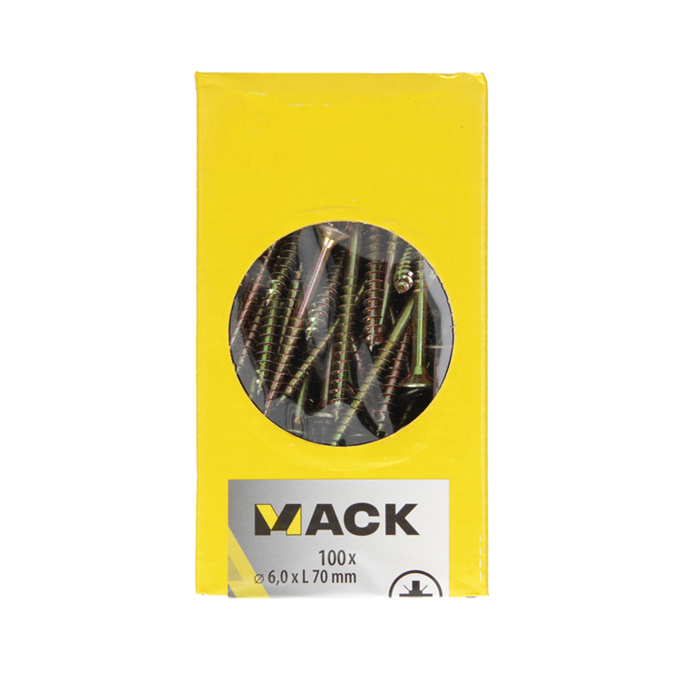 Mack 1020124 - tornillo para aglomerado con cabeza amarilla con 100 piezas 6,0 x 70 mm | 2 piezas