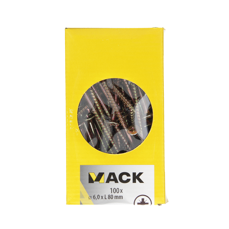 Mack 1020125 - tornillo para aglomerado con cabeza amarilla con 100 piezas 6,0 x 80 mm | 2 piezas