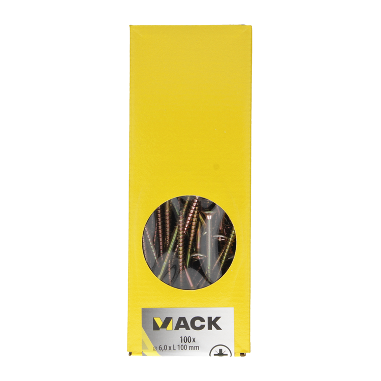 Mack 1020127 - tornillo para aglomerado con cabeza amarillo vz 100 uds 6,0 x 100 mm | 2 piezas