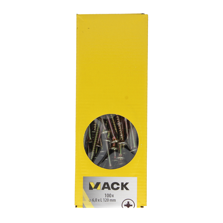 Mack 1020128 - tornillo para aglomerado con cabeza amarillo 100 piezas 6,0 x 120 mm | 2 piezas