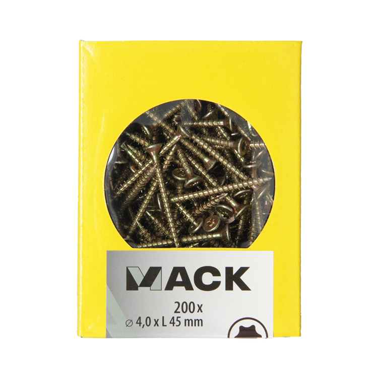 Mack 1020140 - tornillo aglomerado vz kp-autoblocantegvz 200uds 4,0 x 45 mm | 5 piezas