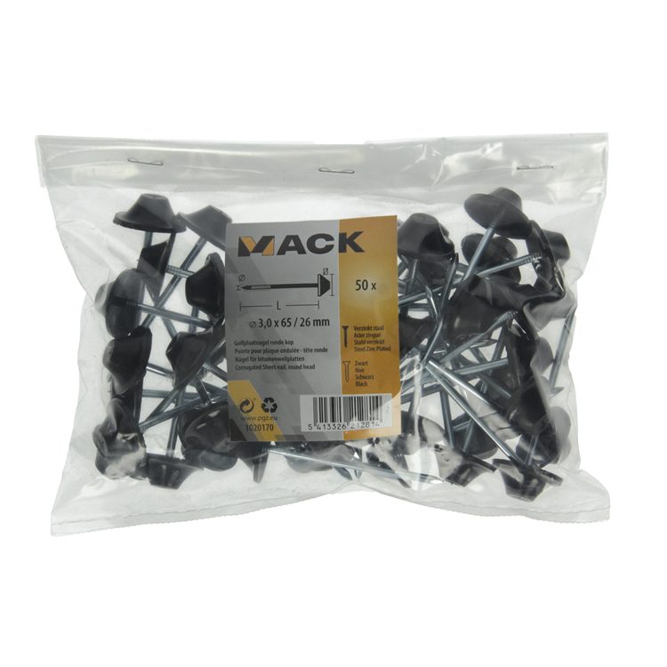 Mack 1020170 - clavo chapa ondulada 50 uds 3.0x65 26mm | 5 piezas